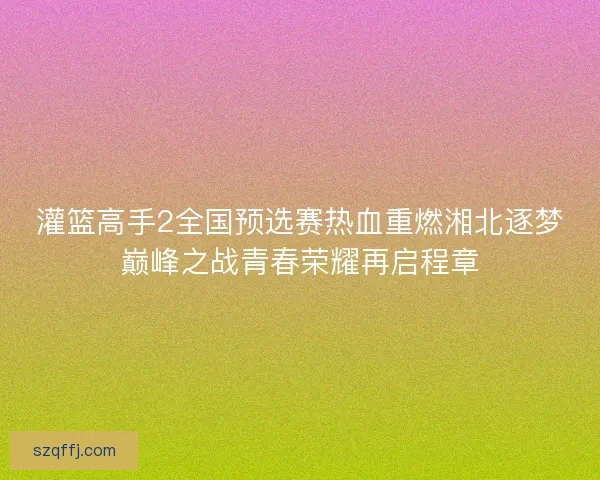 灌篮高手2全国预选赛热血重燃湘北逐梦巅峰之战青春荣耀再启程章