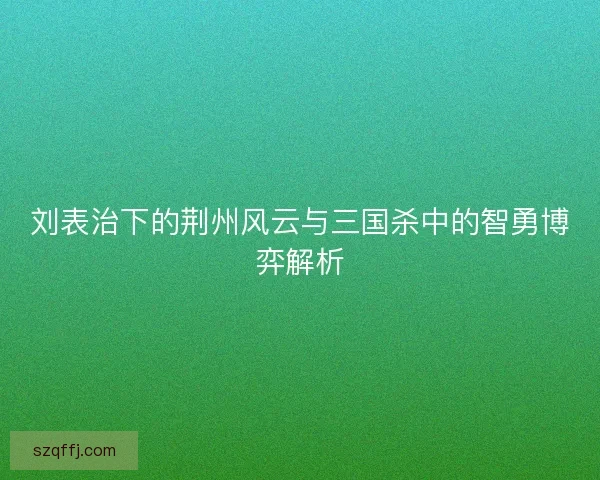 刘表治下的荆州风云与三国杀中的智勇博弈解析 刘表治下的荆州风云与三国杀中的智勇博弈解析